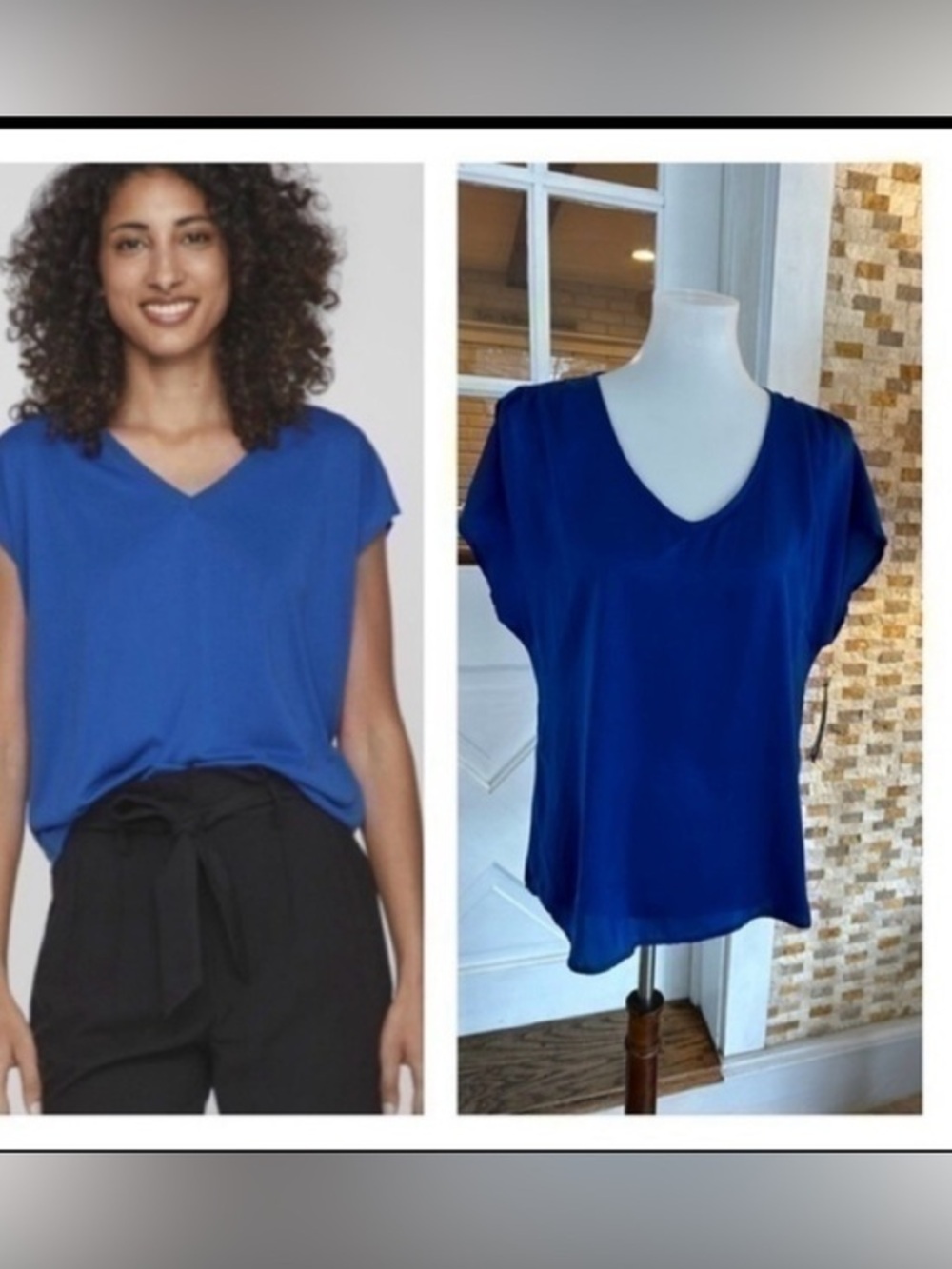 Apt 9 pleaded shoulder short sleeve V-neck blue top